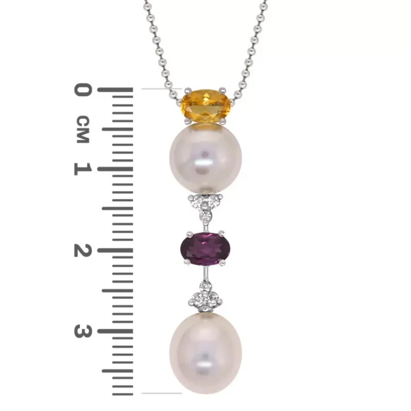 Citrine Amethyst Diamond Pearl Necklace