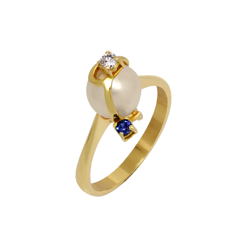 Pearl Sapphire Yellow Gold Ring