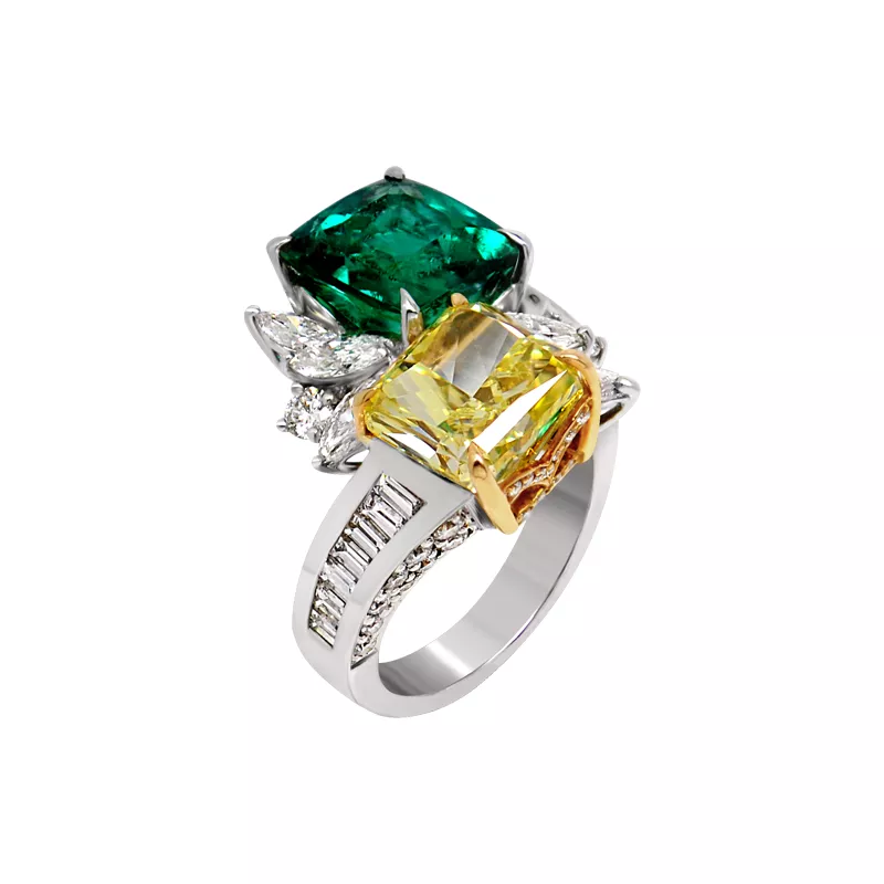 Emerald and Yellow diamond ring