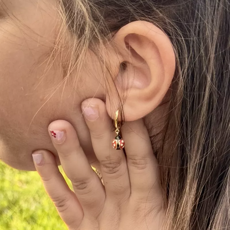 18kt gold baby earrings ladybug charm