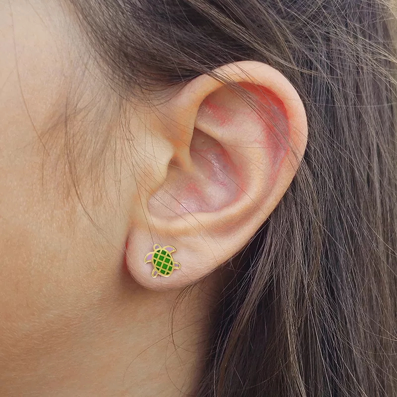 18kt gold baby turtle earrings