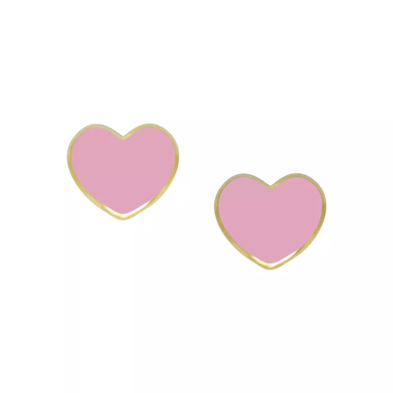 18kt yellow gold pink enamel heart baby earrings