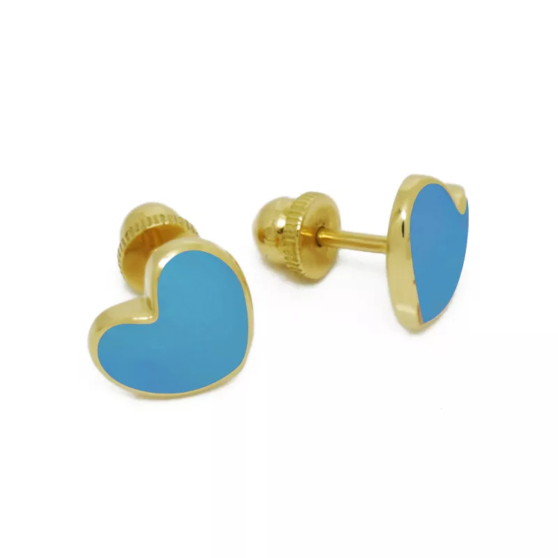 18kt gold turquoise enamel heart baby earrings