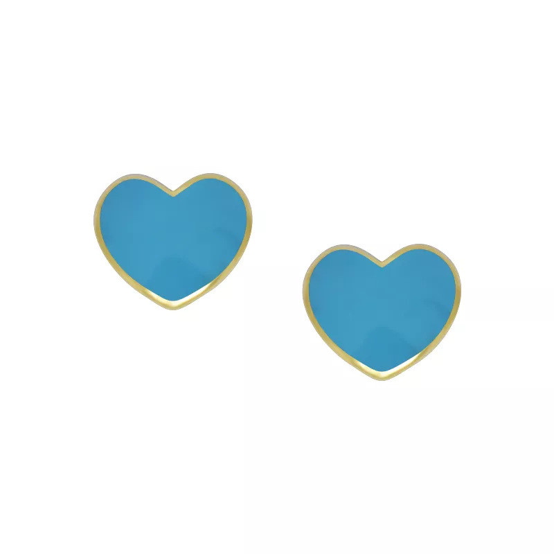 18kt gold turquoise enamel heart baby earrings