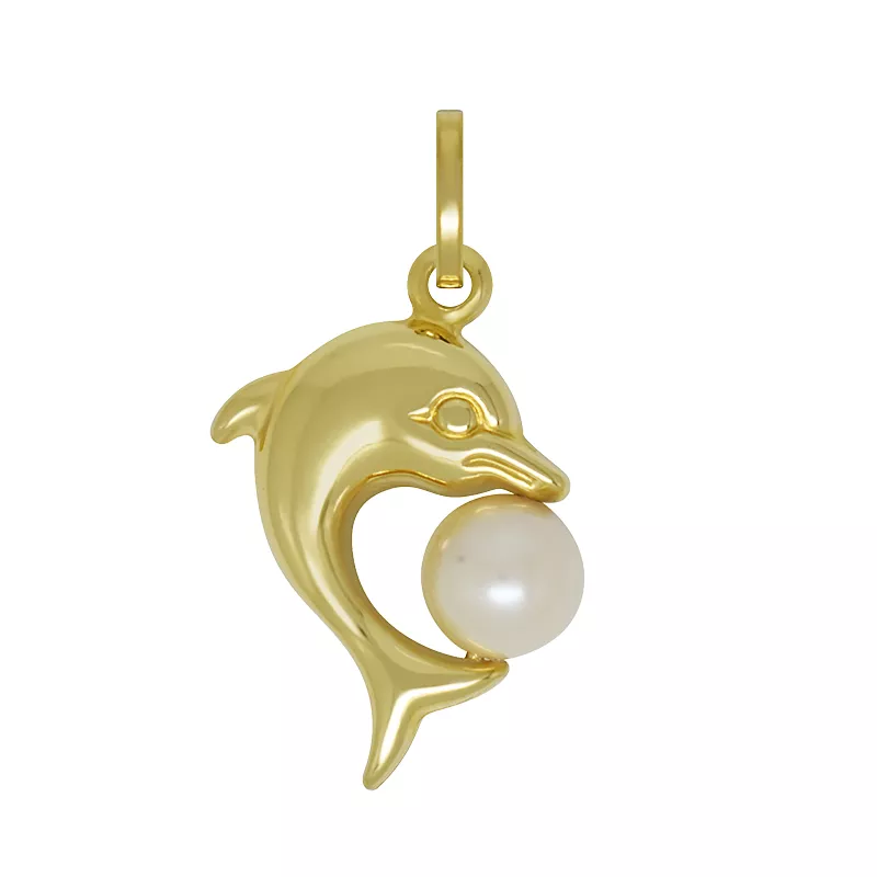 18kt yellow gold dolphin pendant with freshwater pearl